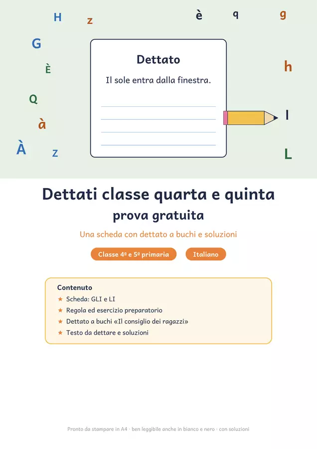 Dettati classe quarta e quinta gratis: GLI e LI Esercizi - Dettati classe quarta e quinta gratis: GLI e LI - Chiaro e Corretto - Pagina di copertina