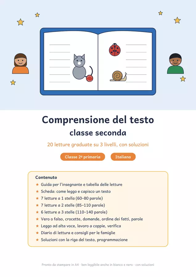 Comprensione del testo classe seconda: 20 letture graduate Esercizi - Comprensione del testo classe seconda: 20 letture graduate - Chiaro e Corretto - Pagina di copertina