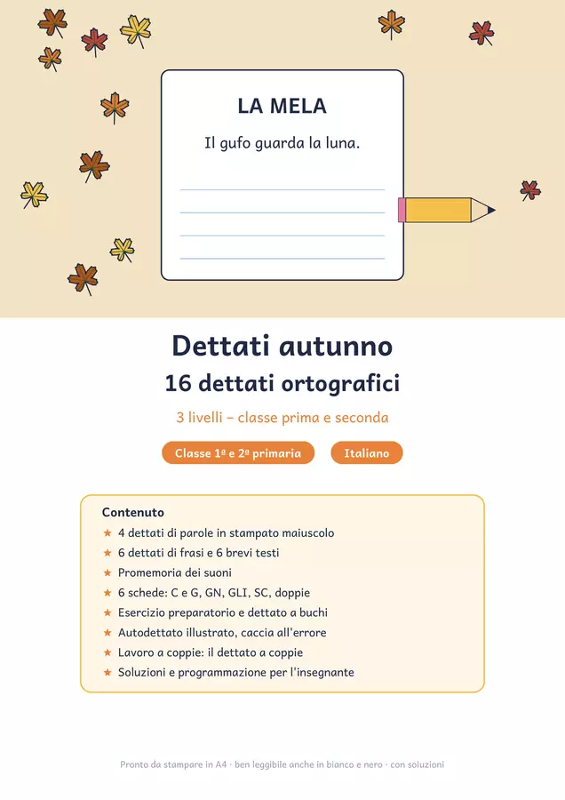 Dettati autunno classe prima e seconda: 16 dettati Esercizi - Dettati autunno classe prima e seconda: 16 dettati - Chiaro e Corretto - Pagina di copertina