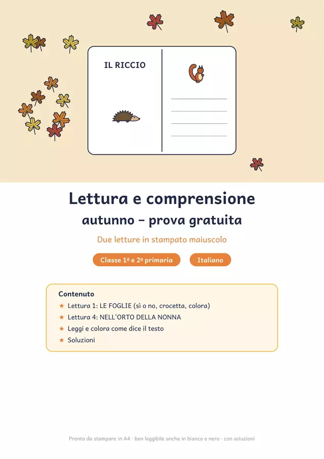Lettura e comprensione autunno gratis: classe prima Esercizi - Lettura e comprensione autunno gratis: classe prima - Chiaro e Corretto - Pagina di copertina