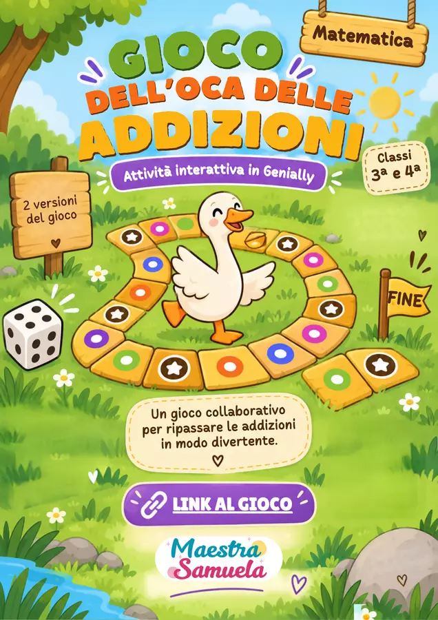 Gioco dell’Oca delle Addizioni – Classi 3ª e 4ª 🎲🪿 Materiale interattivo - Gioco dell’Oca delle Addizioni – Classi 3ª e 4ª 🎲🪿 - Maestra Samuela - Pagina di copertina