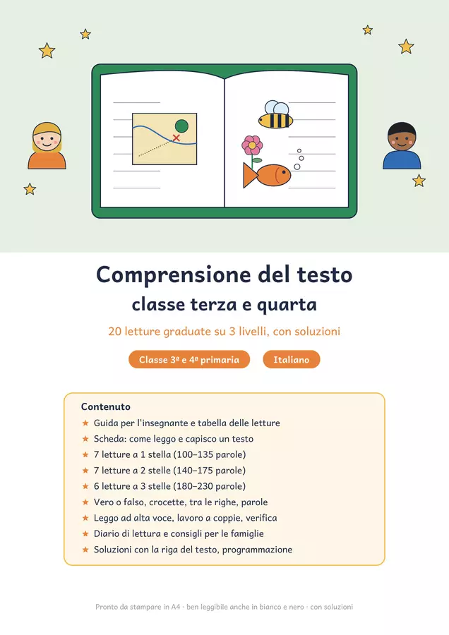Comprensione del testo classe terza e quarta: 20 letture Esercizi - Comprensione del testo classe terza e quarta: 20 letture - Chiaro e Corretto - Pagina di copertina
