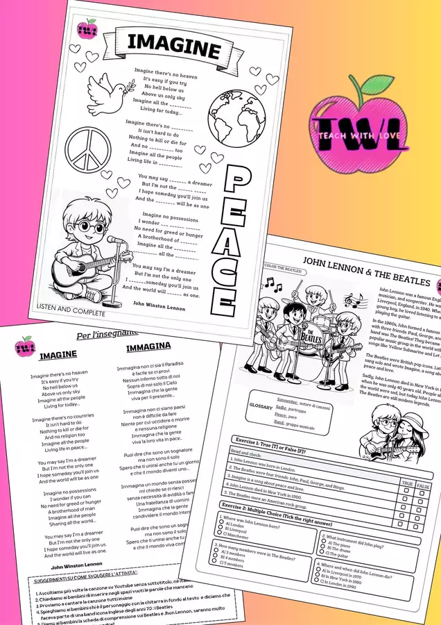 MUSICA + INGLESE_John Lennon & The Beatles Esercizi - MUSICA + INGLESE_John Lennon & The Beatles - TWL-Teach With Love - Pagina di copertina