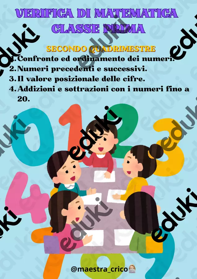 VERIFICA DI MATEMATICA Classe prima Materiale di supporto/inclusione - VERIFICA DI MATEMATICA Classe prima - Maestracrico - Pagina di copertina