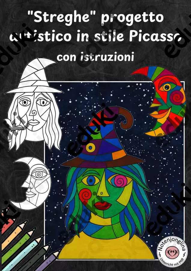 Progetto artistico di Halloween streghe in stile Picasso Materiale per pittura e bricolage - Progetto artistico di Halloween streghe in stile Picasso - Notenjonglina - Pagina di copertina