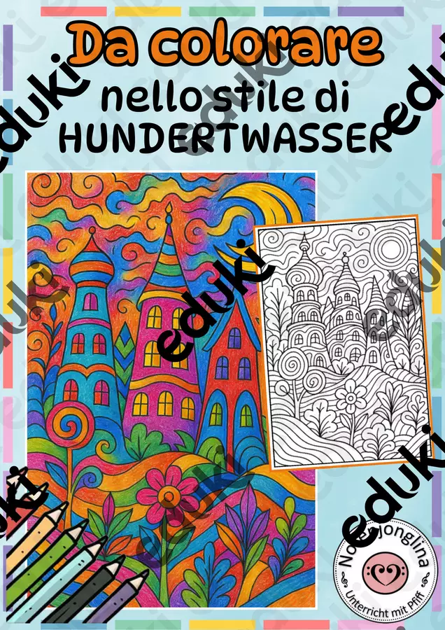 Disegni da colorare nello stile di Hundertwasser Materiale per pittura e bricolage - Disegni da colorare nello stile di Hundertwasser - Notenjonglina - Pagina di copertina