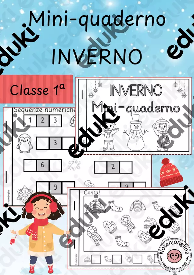 Mini-quaderno d'inverno per la classe prima Esercizi - Mini-quaderno d'inverno per la classe prima - Notenjonglina - Pagina di copertina