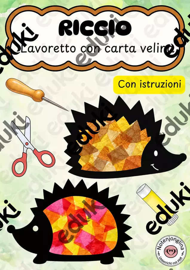 Riccio d'autunno – decorazione per la finestra con carta trasparente Materiale per pittura e bricolage - Riccio d'autunno – decorazione per la finestra con carta trasparente - Notenjonglina - Pagina di copertina