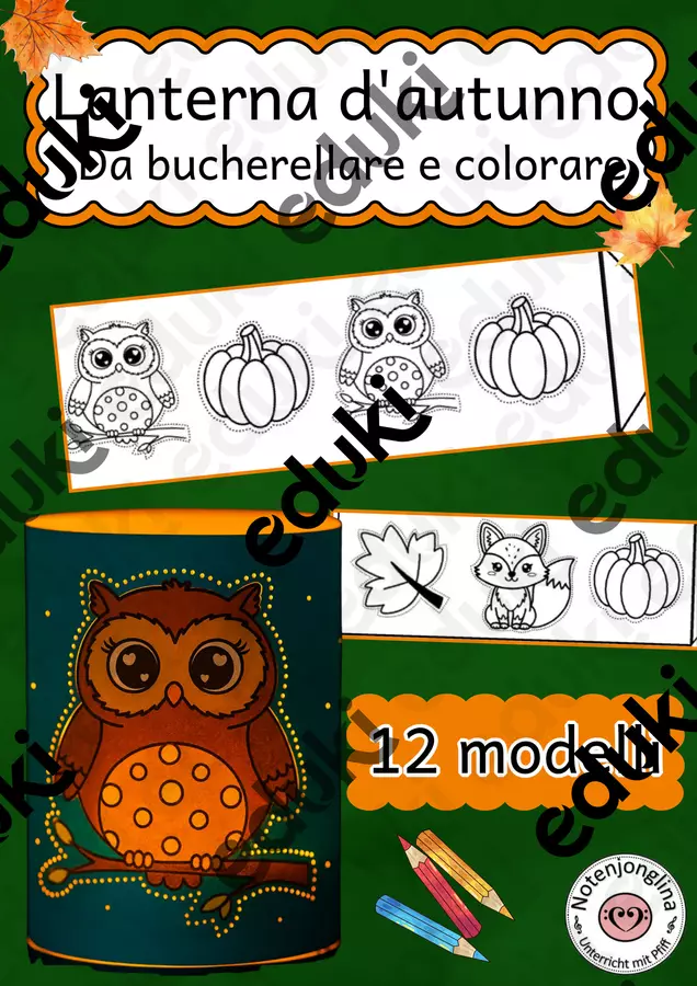 Lanterna d'autunno – modelli da bucherellare e colorare Materiale per pittura e bricolage - Lanterna d'autunno – modelli da bucherellare e colorare - Notenjonglina - Pagina di copertina