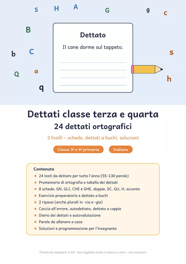 Dettati classe terza e quarta: 24 dettati ortografici Esercizi - Dettati classe terza e quarta: 24 dettati ortografici - Chiaro e Corretto - Pagina di copertina
