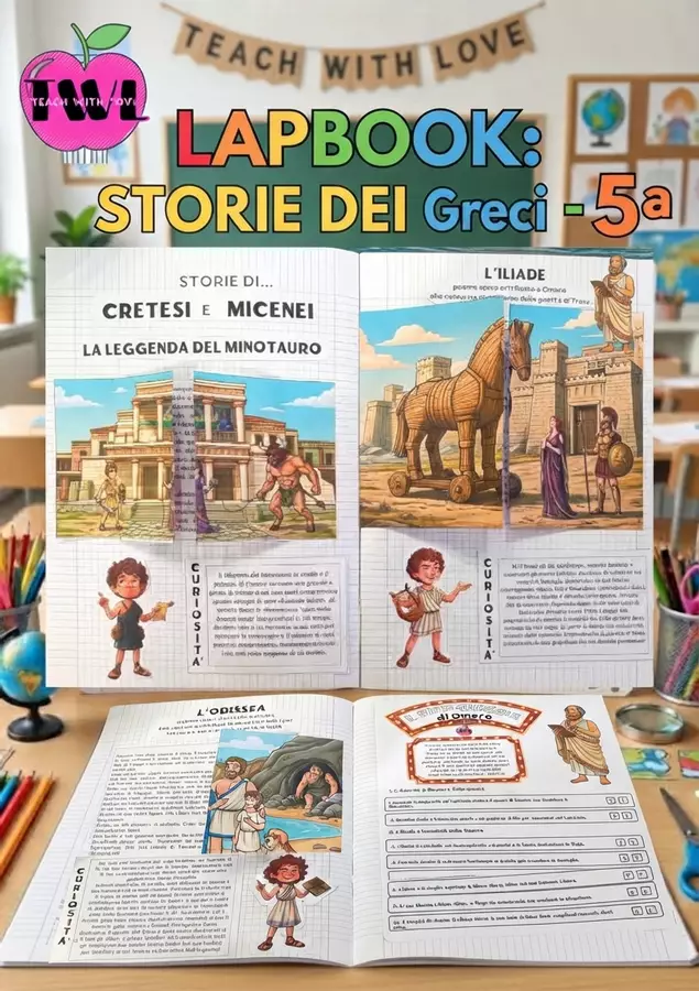 STORIA classe 5ª Primaria (Mito del Minotauro, Iliade, Odissea e Quizzone finale) Esercizi - STORIA classe 5ª Primaria (Mito del Minotauro, Iliade, Odissea e Quizzone finale) - TWL-Teach With Love - Pagina di copertina