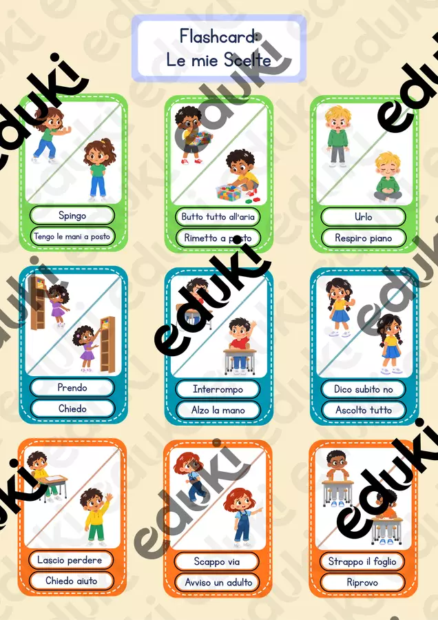 Flashcard: Le mie Scelte. 9 carte e 5 attività sull'impulsività: cosa fare invece di spingere, urlare o scappare, per BES, DSA e autismo Flashcard - Flashcard: Le mie Scelte. 9 carte e 5 attività sull'impulsività: cosa fare invece di spingere, urlare o scappare, per BES, DSA e autismo - Piccoli Passi | Materiali Educativi - Pagina di copertina