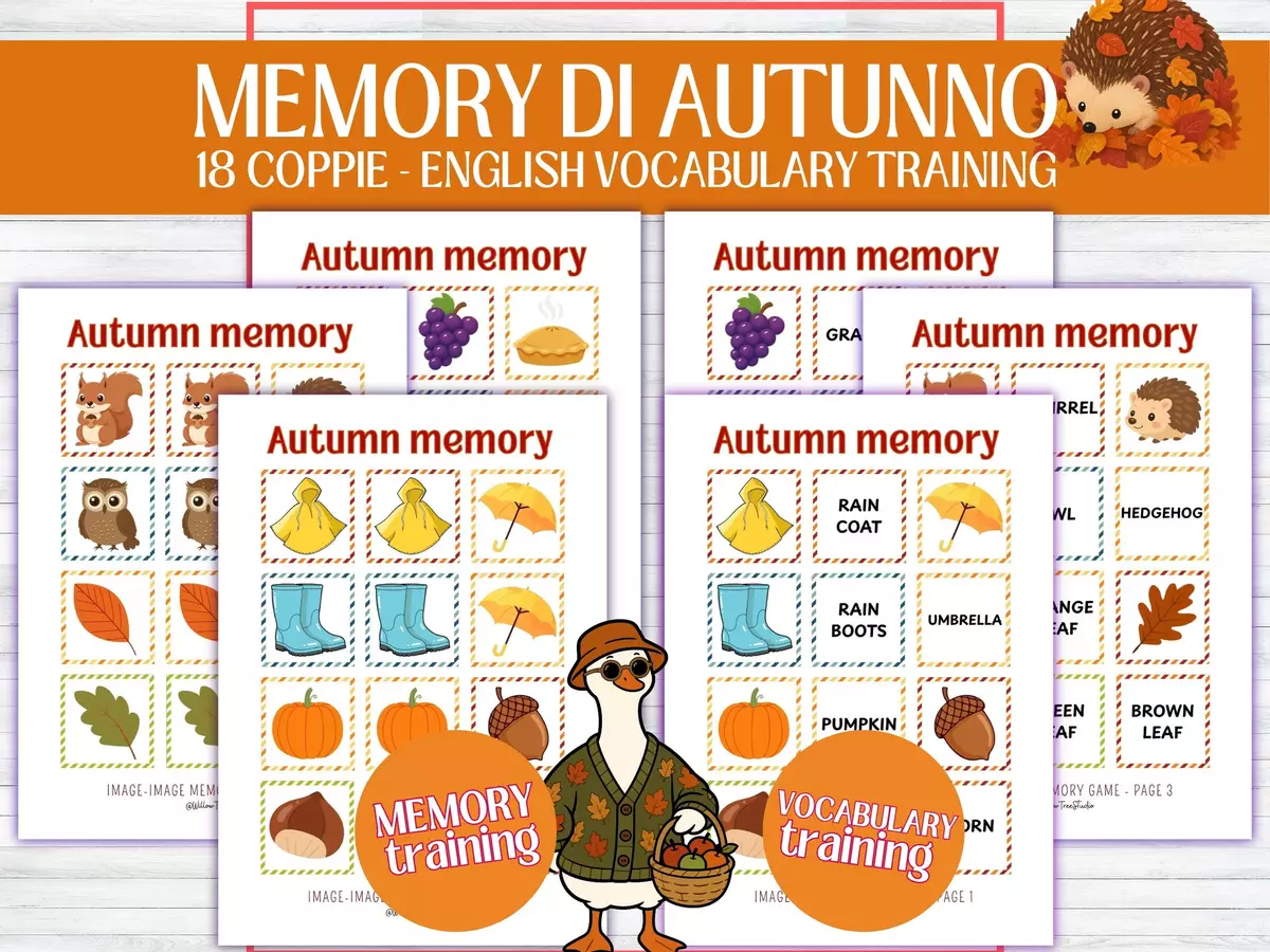 Memor.y di Autunno - vocabolario Inglese, Fall vocabulary game, ESL Esercizi - Memor.y di Autunno - vocabolario Inglese, Fall vocabulary game, ESL - Willow Tree Studio - Pagina di copertina