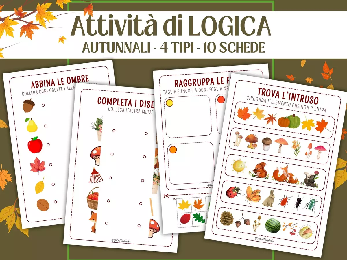 Attività di Logica d'Autunno | Precalcolo e Discriminazione Visiva, Trova l'Intruso, Abbinamento, No Prep Esercizi - Attività di Logica d'Autunno | Precalcolo e Discriminazione Visiva, Trova l'Intruso, Abbinamento, No Prep - Willow Tree Studio - Pagina di copertina