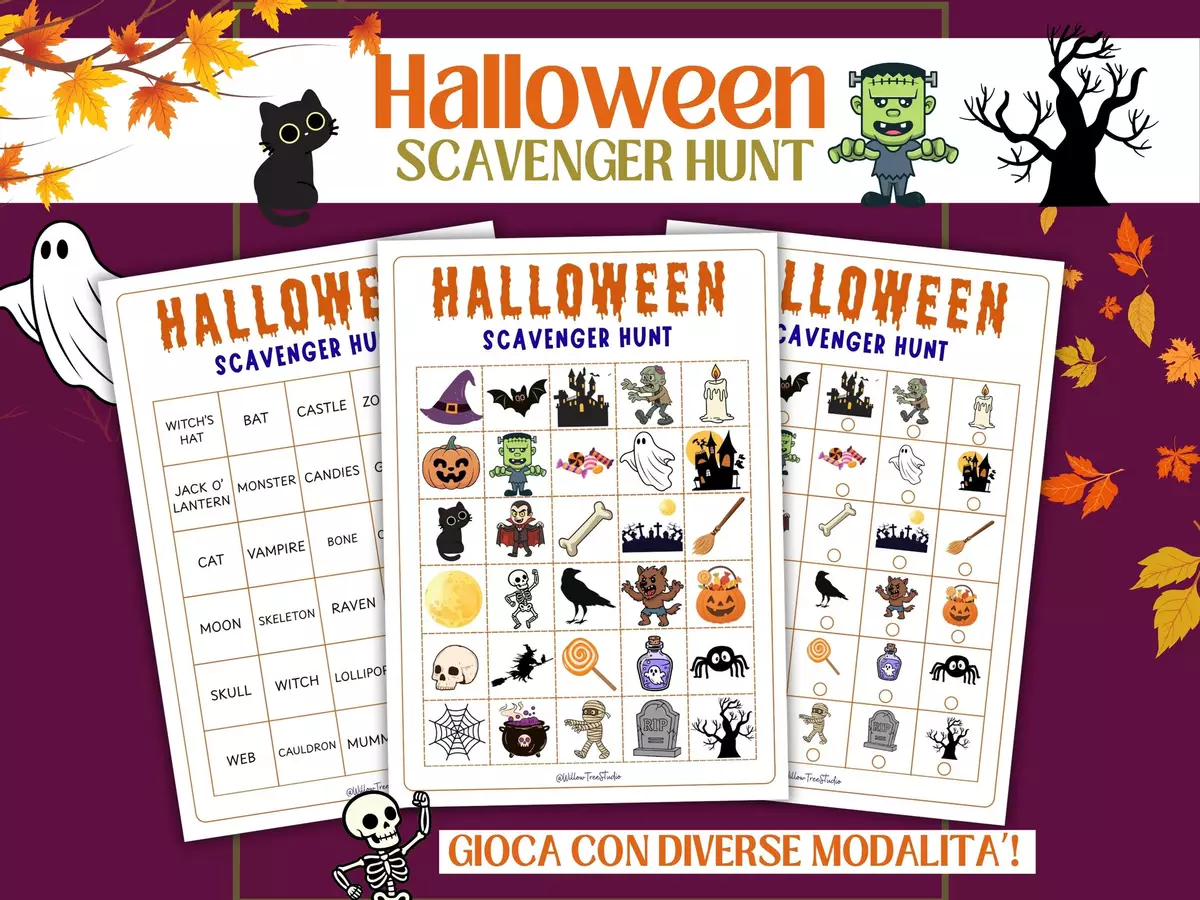Halloween Scavenger Hunt & Vocabulary, Caccia al Tesoro Inglese Esercizi - Halloween Scavenger Hunt & Vocabulary, Caccia al Tesoro Inglese - Willow Tree Studio - Pagina di copertina