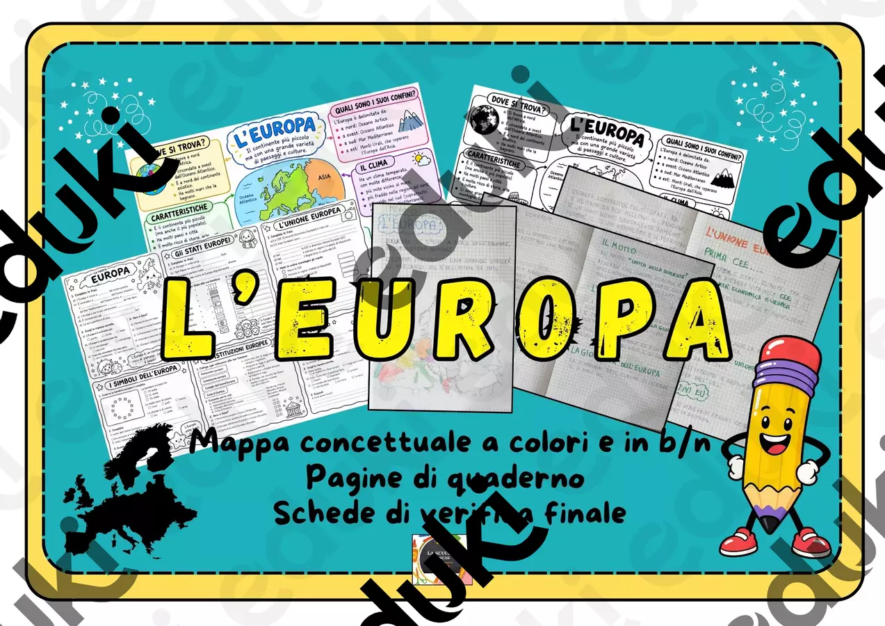 Kit Didattico L'Europa: Mappa Concettuale (Colori e B/N) + Pagine di Quaderno + Schede di Verifica in b/n Materiale di supporto/inclusione - Kit Didattico L'Europa: Mappa Concettuale (Colori e B/N) + Pagine di Quaderno + Schede di Verifica in b/n - La scuola di Oscar - Pagina di copertina