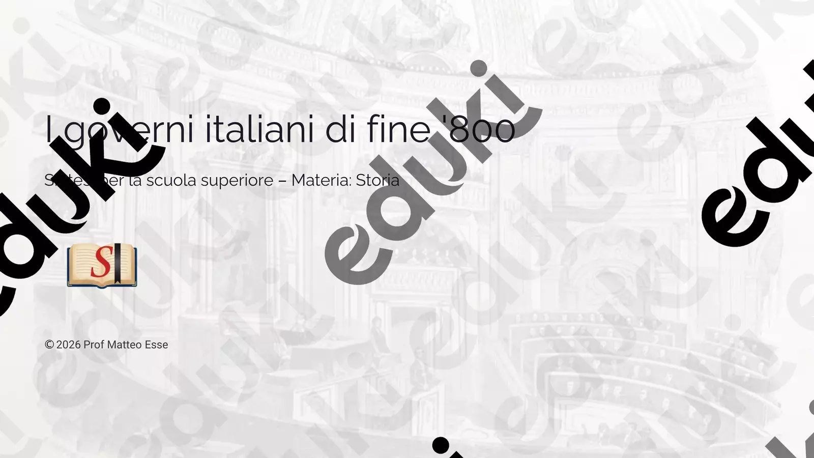 I governi italiani di fine '800 Presentazioni / Lavagne - I governi italiani di fine '800 - Prof. Matteo Esse - Pagina di copertina