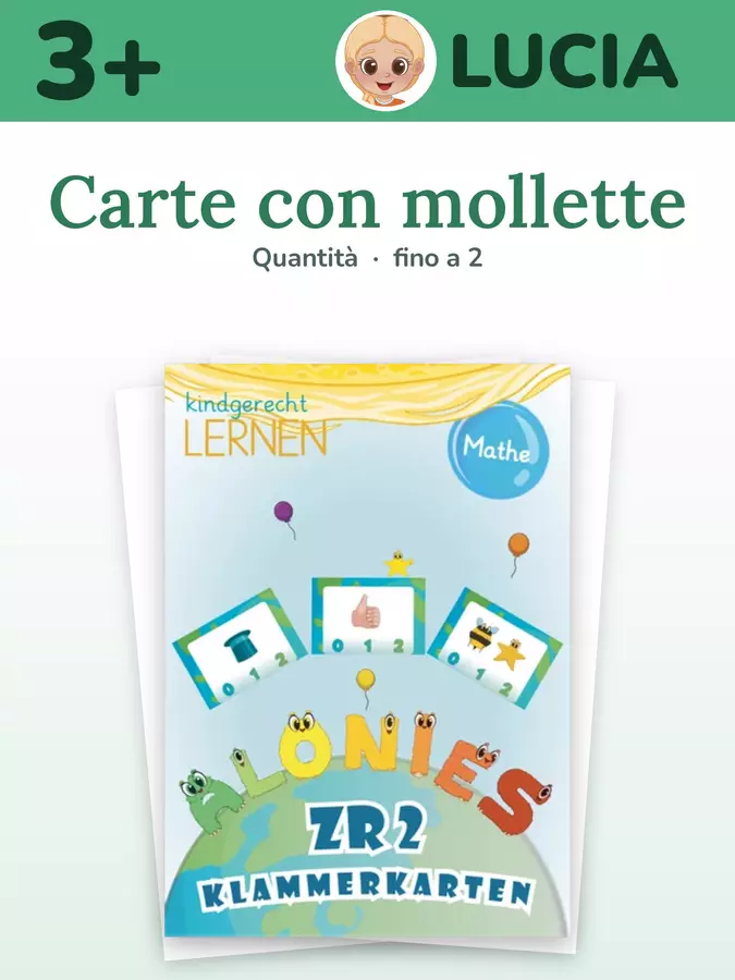 Carte a molletta fino a 2 | dai 3 anni Flashcard - Carte a molletta fino a 2 | dai 3 anni - Alonies – Impara Passo dopo Passo - Pagina di copertina
