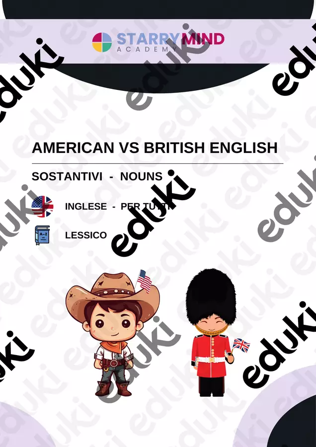 American VS British English - Sostantivi / Inglese Materiale di supporto/inclusione - American VS British English - Sostantivi / Inglese - Starry Mind Academy - Pagina di copertina