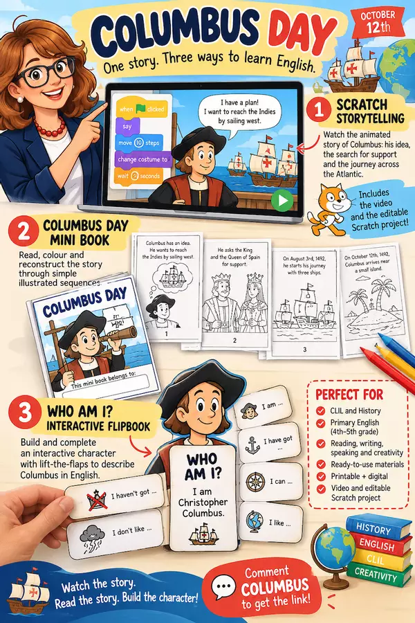 SAIL INTO ENGLISH! ⛵ A Columbus Day CLIL Adventure Materiale interattivo - SAIL INTO ENGLISH! ⛵ A Columbus Day CLIL Adventure - Inglese-senza-sbadigli - Pagina di copertina