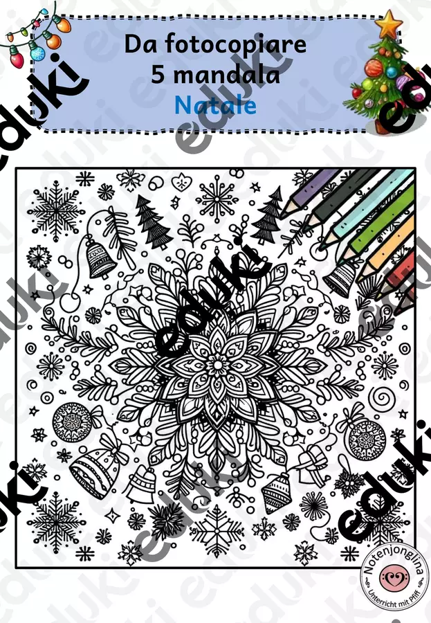 5 mandala di Natale da colorare Materiale per pittura e bricolage - 5 mandala di Natale da colorare - Notenjonglina - Pagina di copertina
