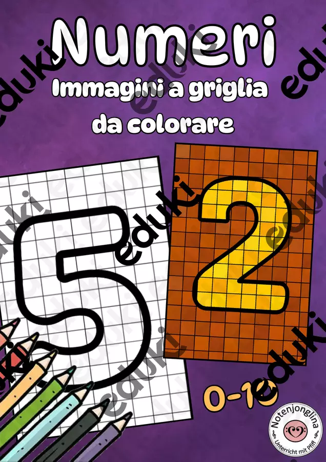 Numeri: disegni a griglia da colorare, cifre e arte Materiale per pittura e bricolage - Numeri: disegni a griglia da colorare, cifre e arte - Notenjonglina - Pagina di copertina