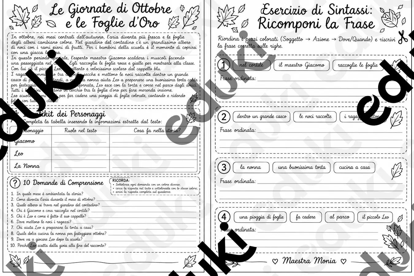 Scheda autunnale_ lettura e sintassi Materiale di supporto/inclusione - Scheda autunnale_ lettura e sintassi - Mony - Pagina di copertina