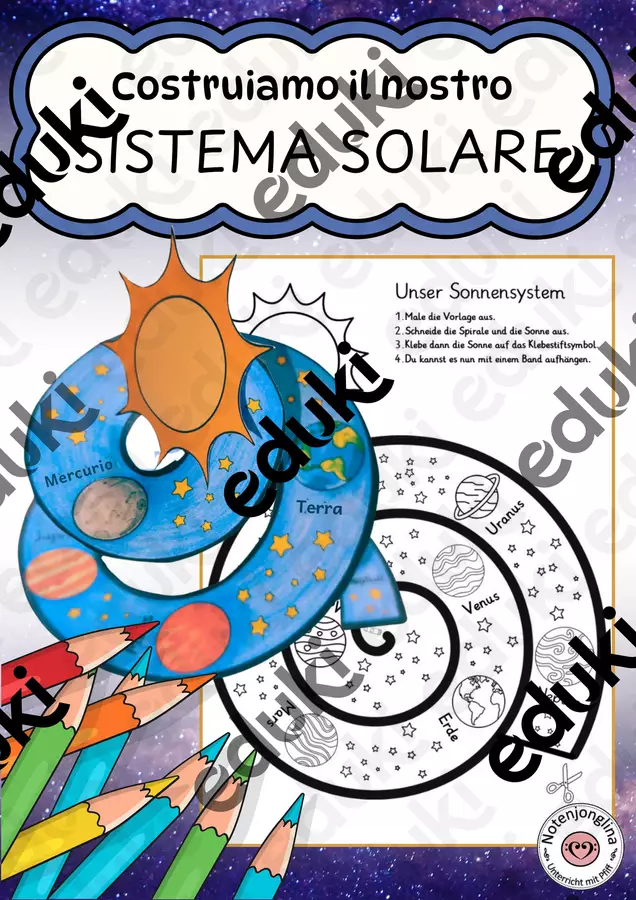 Costruire il sistema solare - Mobile di pianeti da colorare Esercizi - Costruire il sistema solare - Mobile di pianeti da colorare - Notenjonglina - Pagina di copertina