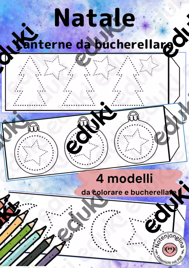 Natale: modelli da bucherellare per lanterne Materiale per pittura e bricolage - Natale: modelli da bucherellare per lanterne - Notenjonglina - Pagina di copertina