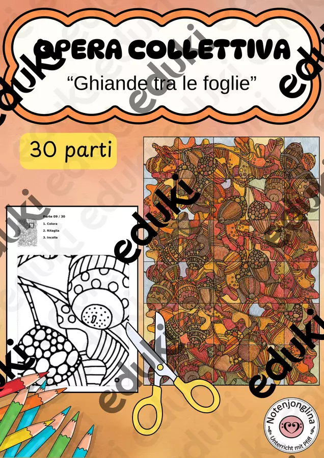 Ghiande tra le foglie – opera collettiva d'autunno Materiale per pittura e bricolage - Ghiande tra le foglie – opera collettiva d'autunno - Notenjonglina - Pagina di copertina