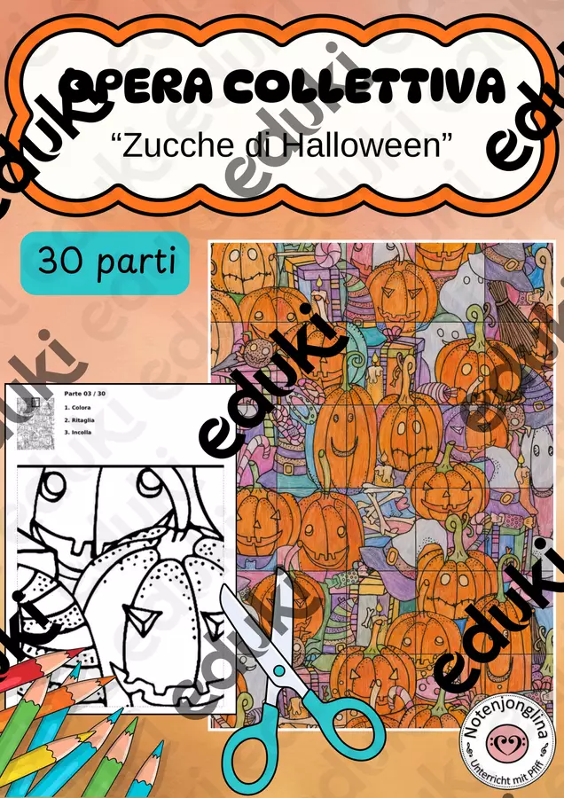 Zucche di Halloween – opera collettiva in 30 parti, arte cooperativa Materiale per pittura e bricolage - Zucche di Halloween – opera collettiva in 30 parti, arte cooperativa - Notenjonglina - Pagina di copertina
