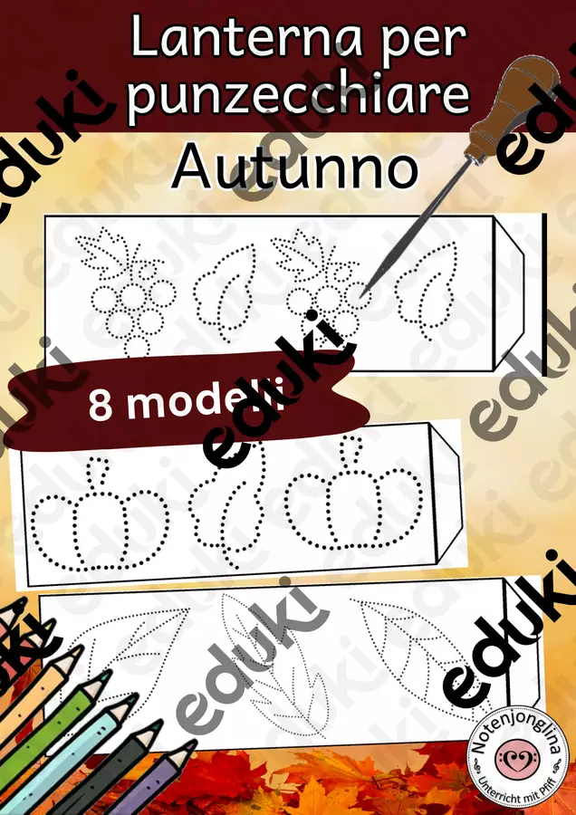 Lanterna autunnale da bucare e colorare modello artigianale Materiale per pittura e bricolage - Lanterna autunnale da bucare e colorare modello artigianale - Notenjonglina - Pagina di copertina