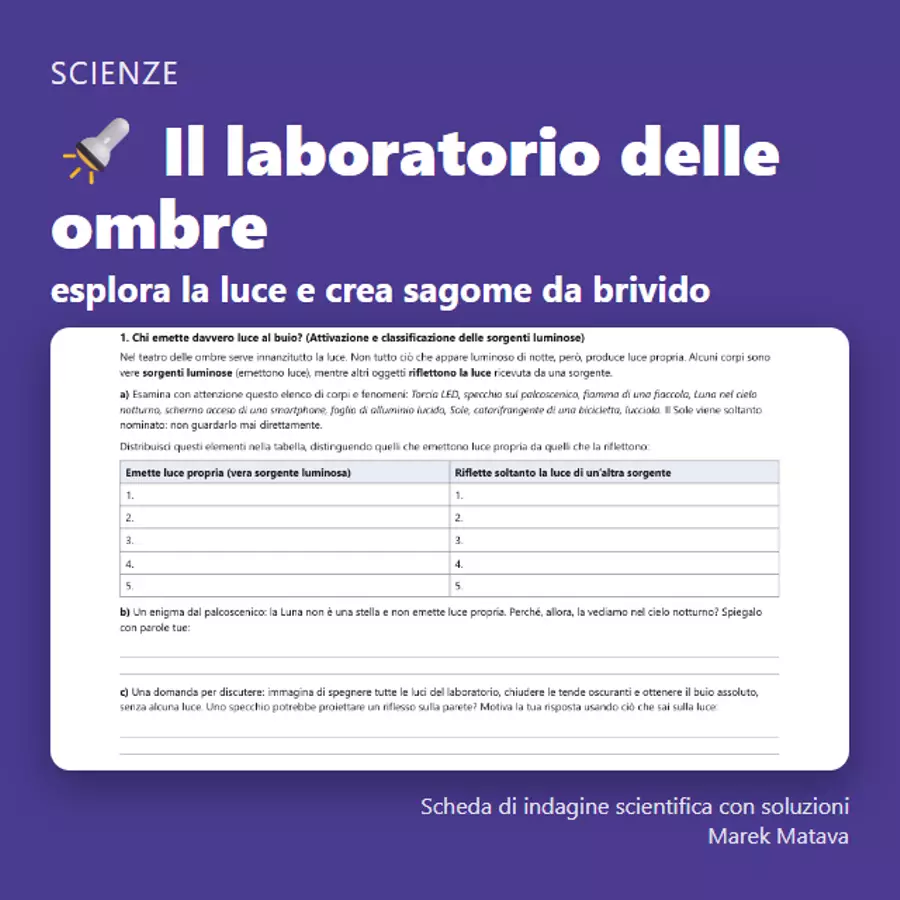 🔦 Il laboratorio delle ombre – esplora la luce e crea sagome da brivido (prima e seconda media) Esercizi - 🔦 Il laboratorio delle ombre – esplora la luce e crea sagome da brivido (prima e seconda media) - Marek Matava - Pagina di copertina