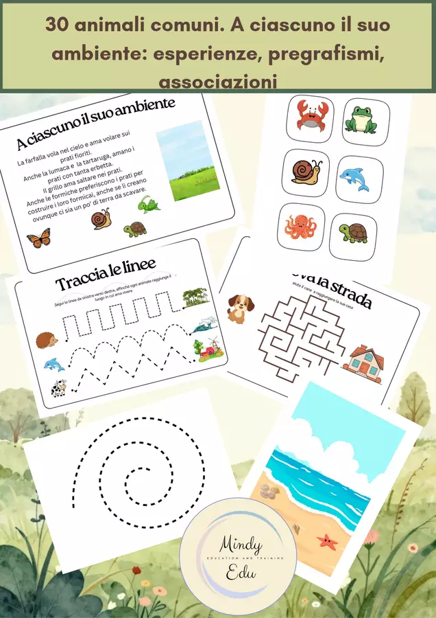 30 animali comuni.esperienze, pregrafismi, associazioni Esercizi - 30 animali comuni.esperienze, pregrafismi, associazioni - Mindy Edu_Ped - Pagina di copertina