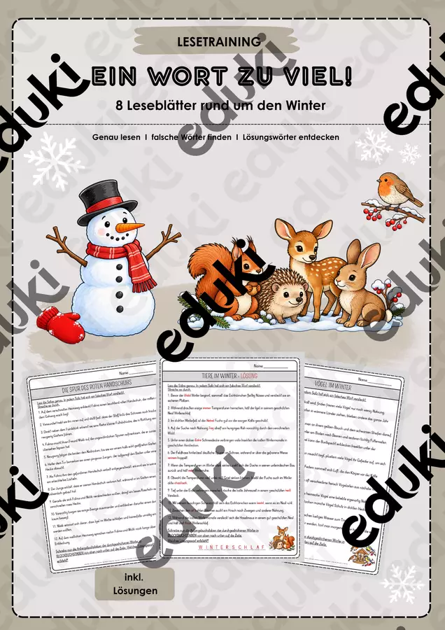 Ein Wort zu viel: Rund um den Winter - Leseverständnis/Lesetraining Arbeitsblätter - Ein Wort zu viel: Rund um den Winter - Leseverständnis/Lesetraining - little school things - Deckblatt