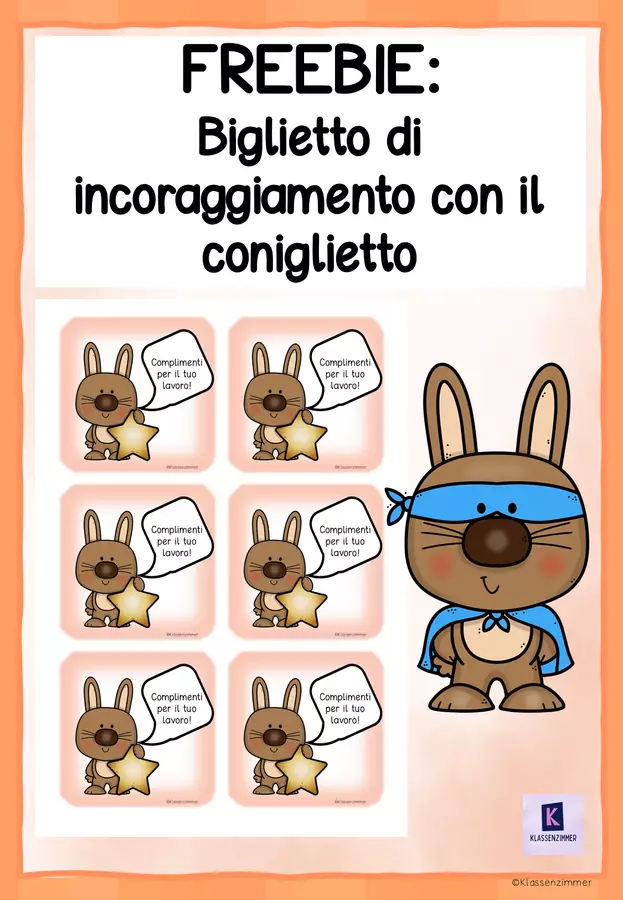 Biglietto motivazionale gratuito con il coniglietto – Lode e incoraggiamento per la scuola primaria Altro tipo di materiale - Biglietto motivazionale gratuito con il coniglietto – Lode e incoraggiamento per la scuola primaria - Klassenzimmer_Italia - Pagina di copertina