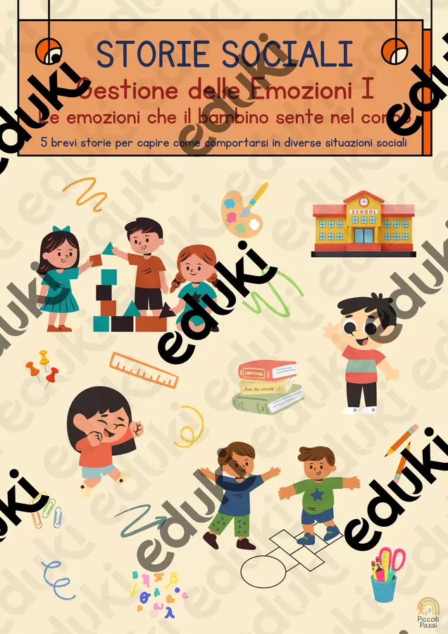 Storie Sociali - Gestione delle Emozioni I. 5 storie per riconoscere rabbia, tristezza, paura, gioia e disgusto, per BES, DSA e autismo Materiale di supporto/inclusione - Storie Sociali - Gestione delle Emozioni I. 5 storie per riconoscere rabbia, tristezza, paura, gioia e disgusto, per BES, DSA e autismo - Piccoli Passi | Materiali Educativi - Pagina di copertina