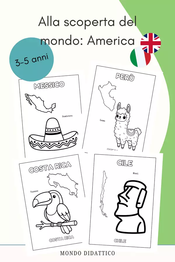 America: Album Geografico e da Colorare Bilingue (3-5 anni) Giochi - America: Album Geografico e da Colorare Bilingue (3-5 anni) - Mondo Didattico - Pagina di copertina