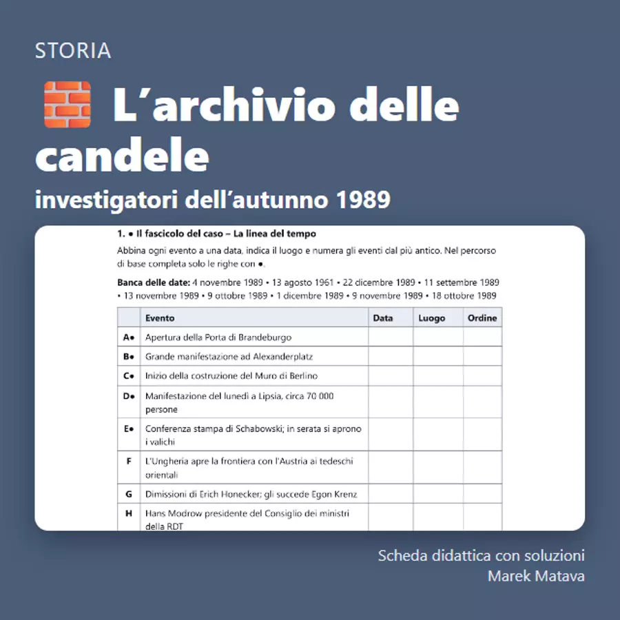 🧱 L’archivio delle candele – investigatori dell’autunno 1989 (terza media – primo anno di superiore) Esercizi - 🧱 L’archivio delle candele – investigatori dell’autunno 1989 (terza media – primo anno di superiore) - Marek Matava - Pagina di copertina