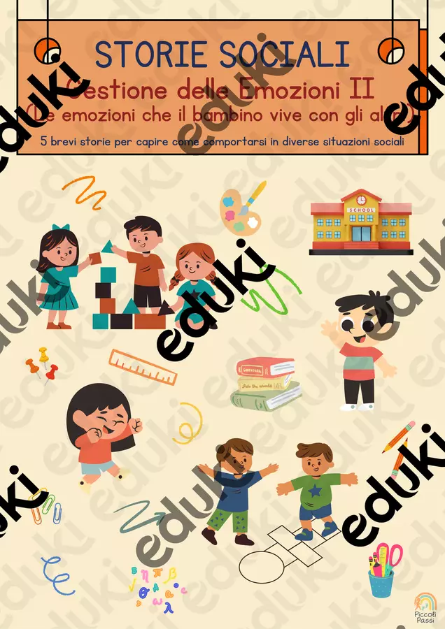 Storie Sociali - Gestione delle Emozioni II. 5 storie su nostalgia, esclusione, gelosia, invidia e imbarazzo, per BES, DSA e autismo Materiale di supporto/inclusione - Storie Sociali - Gestione delle Emozioni II. 5 storie su nostalgia, esclusione, gelosia, invidia e imbarazzo, per BES, DSA e autismo - Piccoli Passi | Materiali Educativi - Pagina di copertina