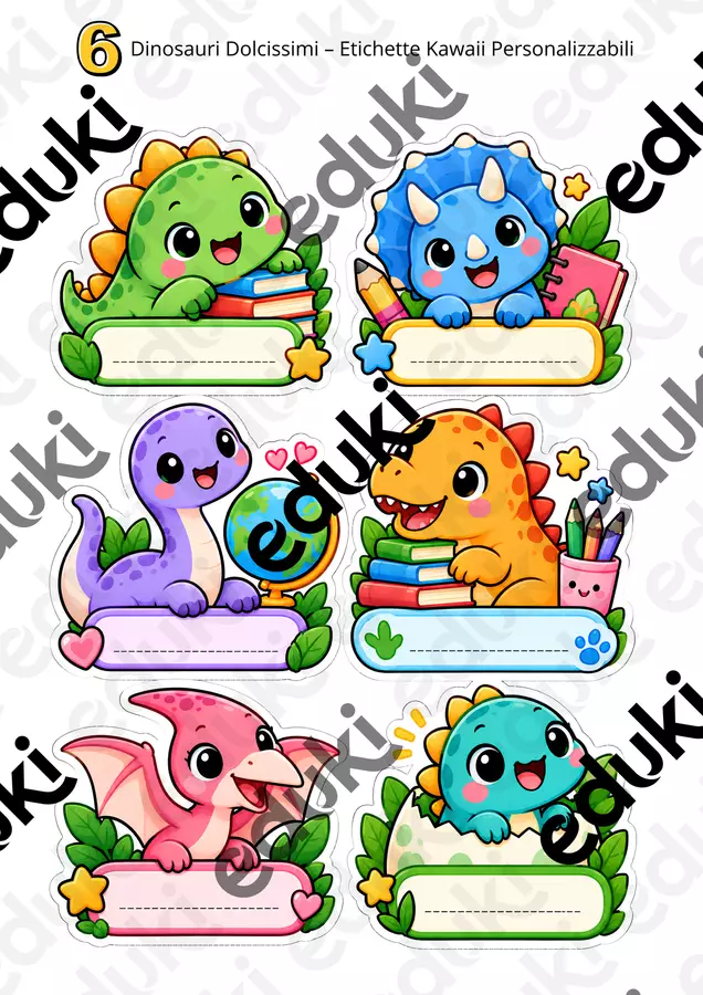 6 ETICHETTE DINOSAURI PERSONALIZZABILI Materiale per pittura e bricolage - 6 ETICHETTE DINOSAURI PERSONALIZZABILI - Colorando - Pagina di copertina