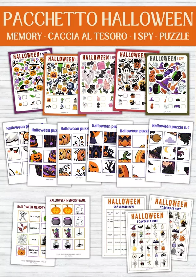 Pacchetto Attività di Halloween: Memoria, Puzzle, I SPY, Caccia al Tesoro, Infanzia, Primaria, BES, CLIL Esercizi - Pacchetto Attività di Halloween: Memoria, Puzzle, I SPY, Caccia al Tesoro, Infanzia, Primaria, BES, CLIL - Willow Tree Studio - Pagina di copertina