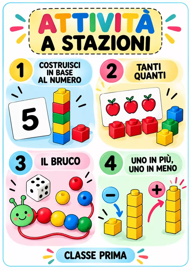 ATTIVITÀ A STAZIONI MATEMATICHE – CLASSE PRIMA Materiale di supporto/inclusione - ATTIVITÀ A STAZIONI MATEMATICHE – CLASSE PRIMA - Officina - didattica - Pagina di copertina