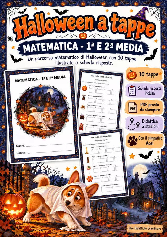 Caccia matematica di Halloween – 10 tappe con esercizi | 1ª e 2ª media Esercizi - Caccia matematica di Halloween – 10 tappe con esercizi | 1ª e 2ª media - Idee Didattiche Scandinave - Pagina di copertina