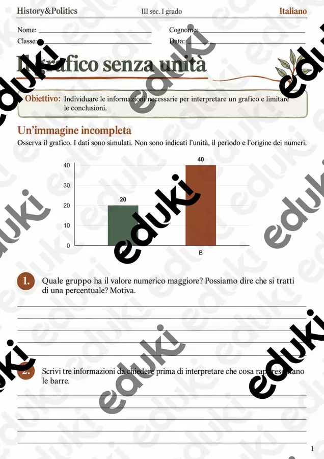 Leggere un grafico unità, contesto e conclusioni – fascicolo di Italiano, III sec. I grado Esercizi - Leggere un grafico unità, contesto e conclusioni – fascicolo di Italiano, III sec. I grado - History&Politics - Pagina di copertina