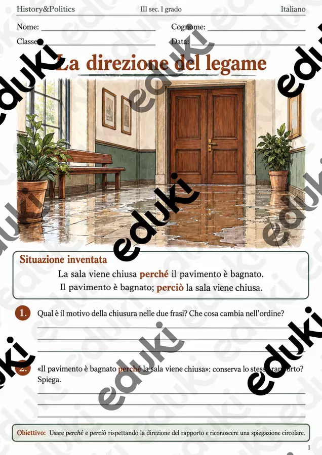 Perché e perciò causa, conseguenza e ragionamento – fascicolo di Italiano, III sec. I grado Esercizi - Perché e perciò causa, conseguenza e ragionamento – fascicolo di Italiano, III sec. I grado - History&Politics - Pagina di copertina