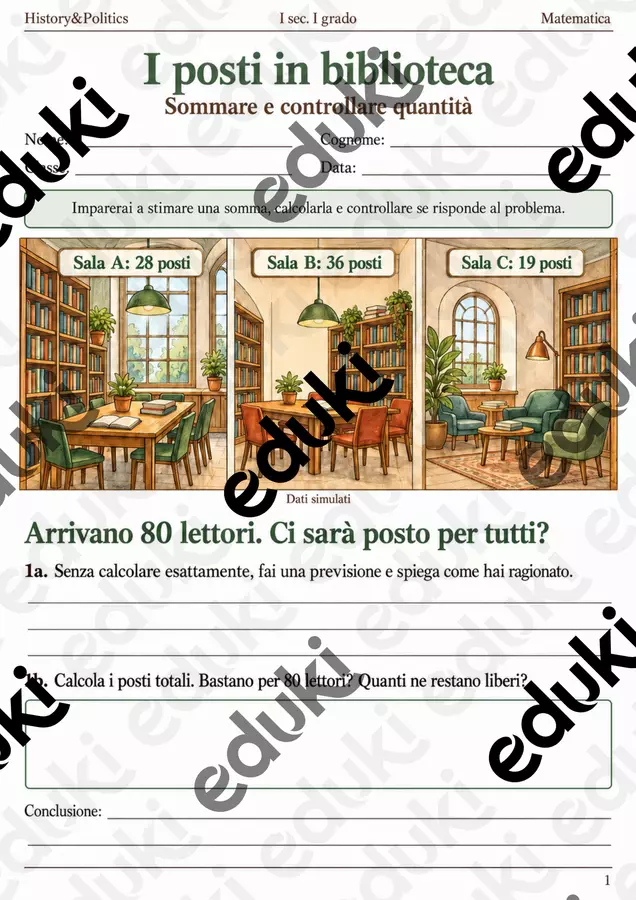 Addizioni e stime esercizi per la prima media Esercizi - Addizioni e stime esercizi per la prima media - History&Politics - Pagina di copertina