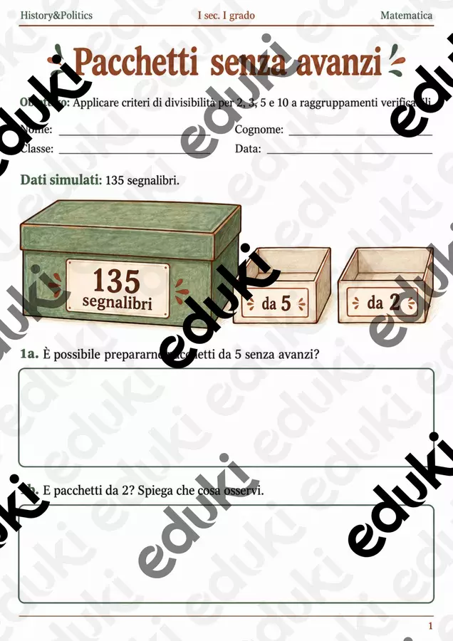 Divisibilità e raggruppamenti prima media Esercizi - Divisibilità e raggruppamenti prima media - History&Politics - Pagina di copertina