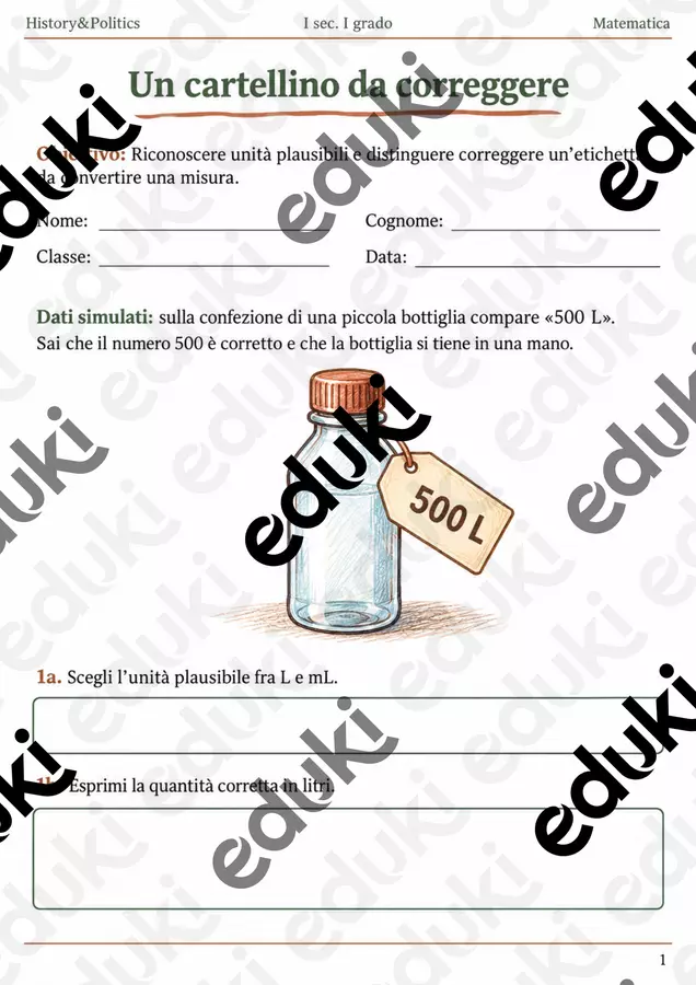 Unità di misura ed errori esercizi prima media Esercizi - Unità di misura ed errori esercizi prima media - History&Politics - Pagina di copertina