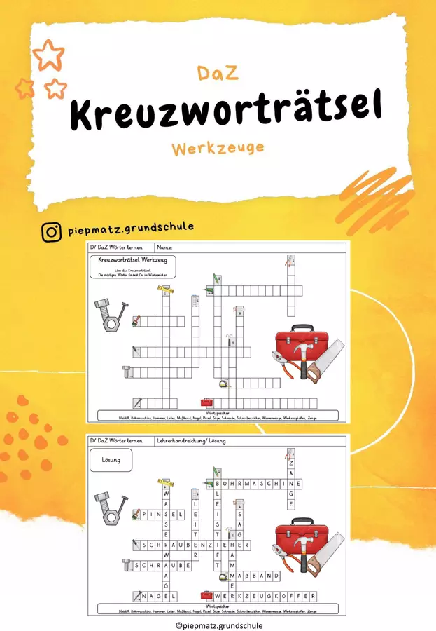 Kreuzworträtsel Werkzeuge – Unterrichtsmaterial im Fach Fachübergreifendes